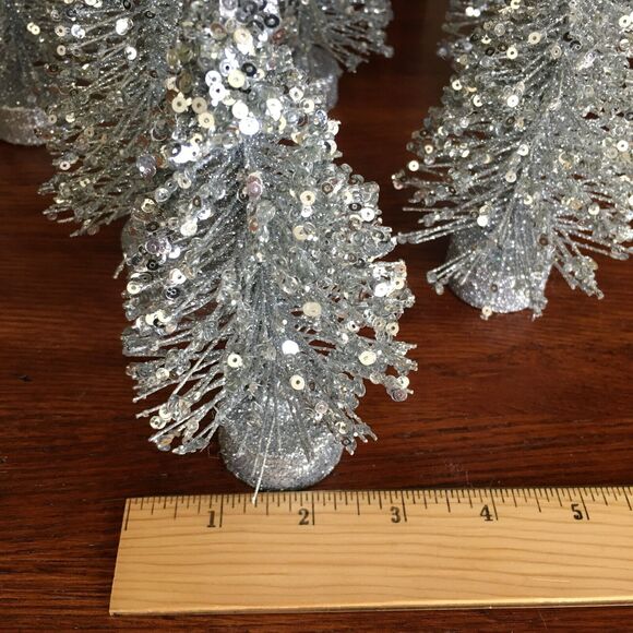 6 Silver Glitter Tabletop Decor Star Topped Bottle Brush Christmas Trees - Picture 14 of 16